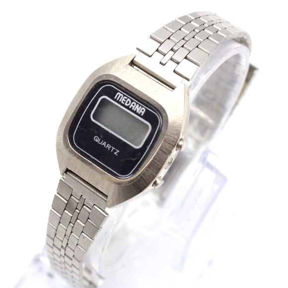 Vintage MEDANA Digital Watch Womens Silver Tone Stainless Steel Retro 80's - Picture 1 of 8